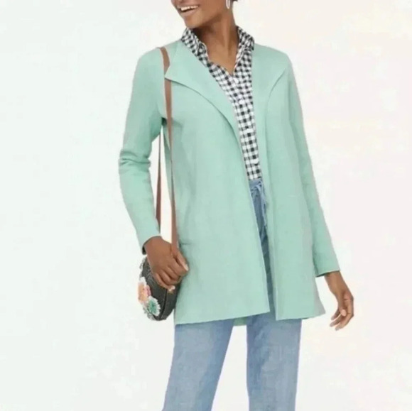 J.Crew Factory Vanessa Preppy Open Front Collarless Cotton Sweater Cardigan(S) - Picture 1 of 11